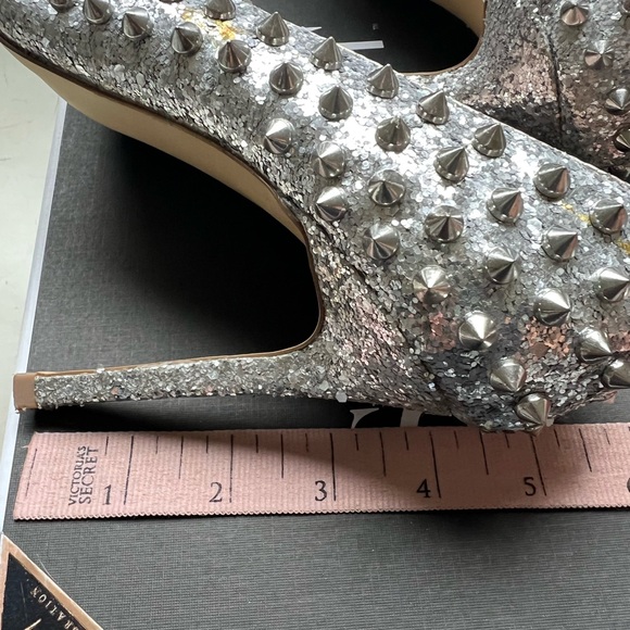 Shoemint Zoe Silver Glitter Studded Stilettos 7 - Picture 5 of 9